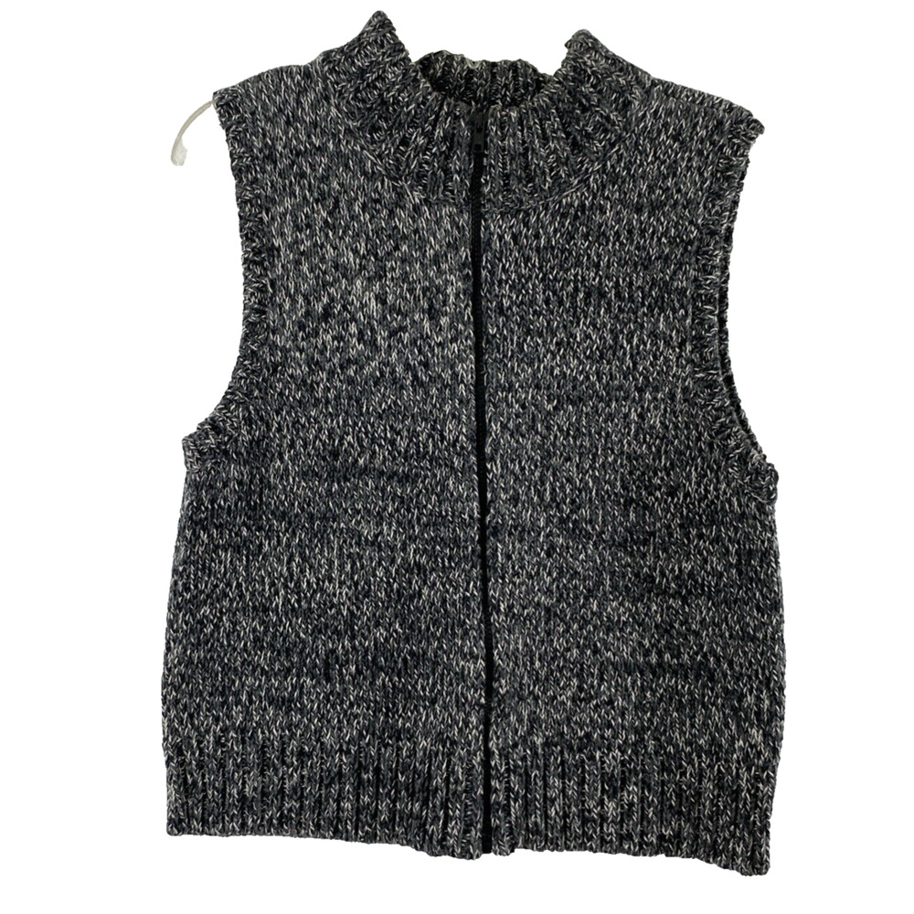 Talbots Marled Sweater Vest Womens Medium Petite Gray Black‎ White Varigated Zip